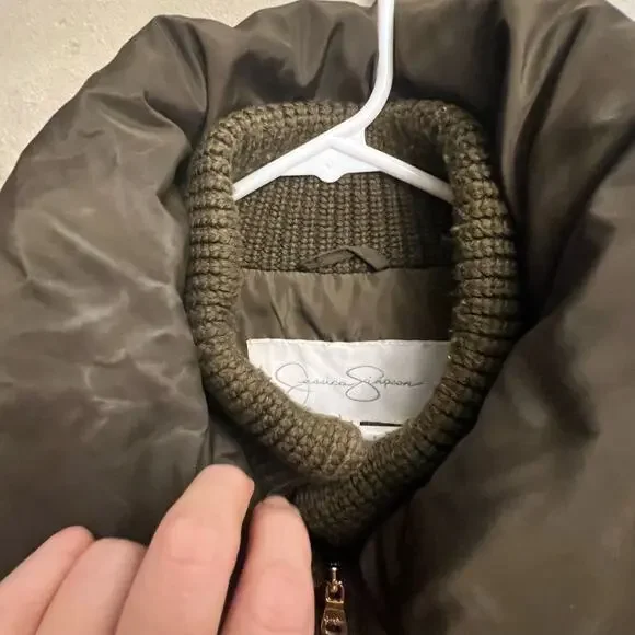 Jessica Simpson Down Puffer Coat Olive Green Size Large - Picture 7 of 16